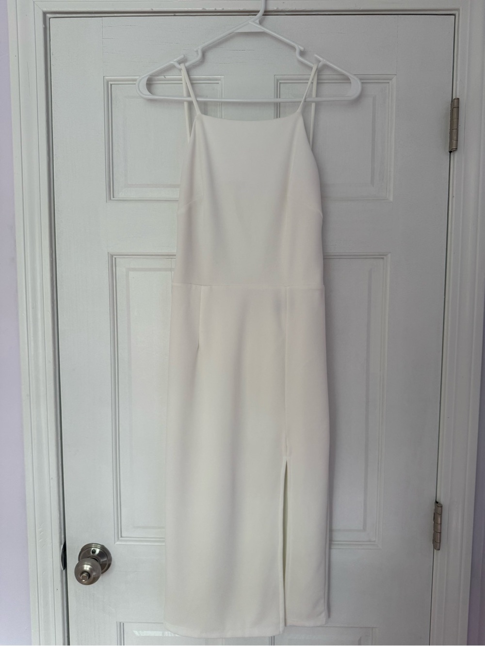 Ivory Slip Midi Dress with Slim Straps and Side Slit